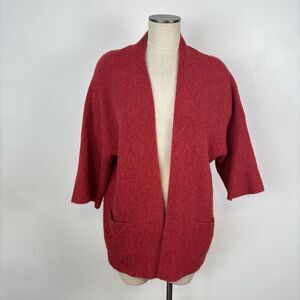 Peruvian Connection Womens L Isumi Baby Alpaca Red Cardigan Open Front Kimono
